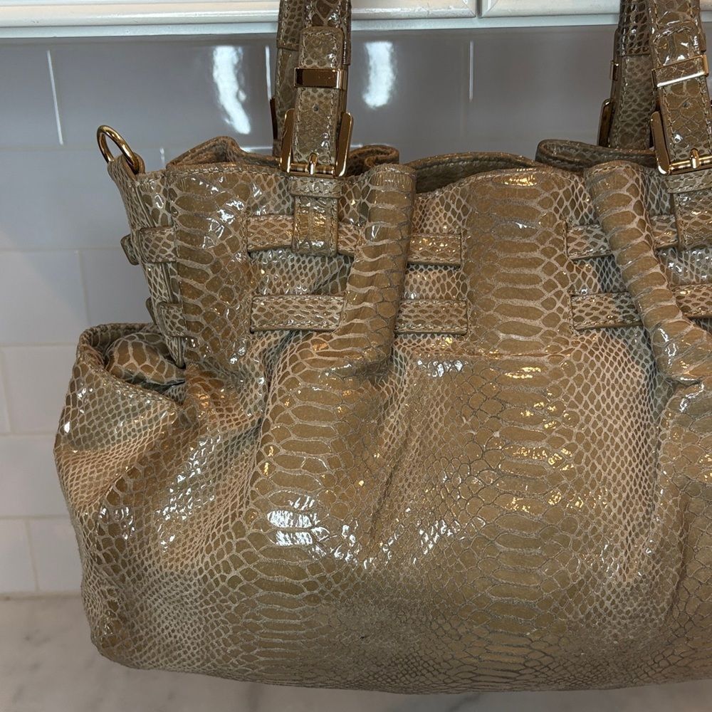 Michael Kors Bag Purse Handbag Edie Python Snakeskin Leather Buckle Shoulder - Picture 6 of 16